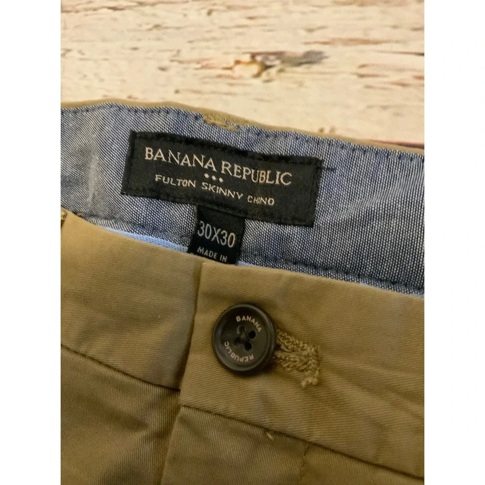 Banana Republic Fulton Skinny Chino Khaki Tan Pants Mens 30x30 Stretch Cotton